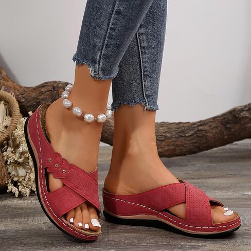 Orthopedic Sandals for Women Comfortable Dressy Wedge Spring Shoes Summer Vacation Arch Support Orthotic Summer Open Toe Platform Sandal Casual Flip Flops Slip on Beach Flats Outdoor Wedges in Saudi Arabia