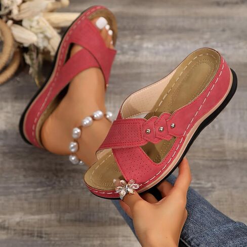 Orthopedic Sandals for Women Comfortable Dressy Wedge Spring Shoes Summer Vacation Arch Support Orthotic Summer Open Toe Platform Sandal Casual Flip Flops Slip on Beach Flats Outdoor Wedges in Saudi Arabia