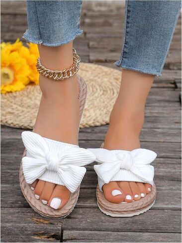 MakeMeChic Women's Bow Sandals Summer Beach Cute Flats Slides Slippers in Saudi Arabia