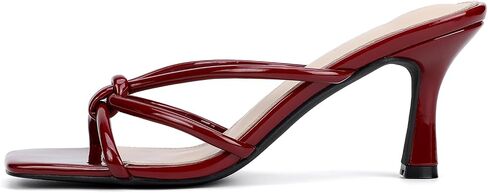 Kitten Strappy Heels for Women Knotted Square Open Toe Slip On Mule Heels Mid Heeled Sandals in Saudi Arabia