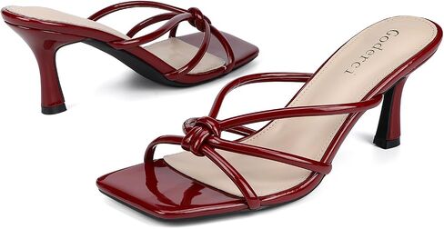 Kitten Strappy Heels for Women Knotted Square Open Toe Slip On Mule Heels Mid Heeled Sandals in Saudi Arabia