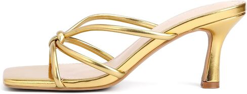 Kitten Strappy Heels for Women Knotted Square Open Toe Slip On Mule Heels Mid Heeled Sandals in Saudi Arabia