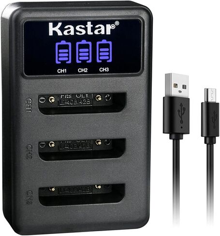 Kastar Triple USB شاحن متوافق مع Fujifilm Finepix XP140 ، Z10FD ، Z20FD ، Z30 ، Z31 ، Z33WP ، Z35 ، Z37 ، Z70 ، Z80 ​​، Z90 ، Z91 ؛ إخراج 3.7 فولت ، 4.2V 0.5A (x3) الإخراج ، 5V 2A 10W إدخال in Kuwait