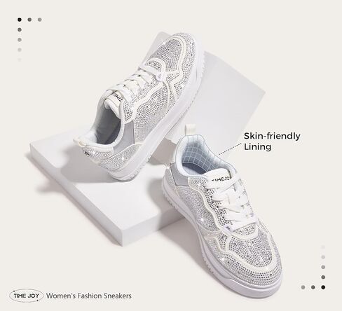 Women's Sparkly Rhinestone Sneakers Comfortable Athletic Glitter Platform Tennis Shoes for Casual, Gym & Fashion Outfits in Saudi Arabia