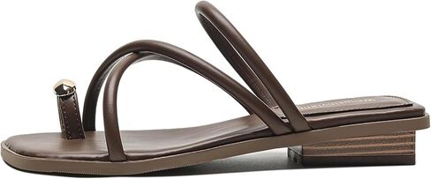 Women's Metal Toe Ring Strappy Flat Sandals Square Open Toe Comfortable Slip-On Low Heel Slide Sandals Summer Fashion Casual Beach Slipper in Saudi Arabia
