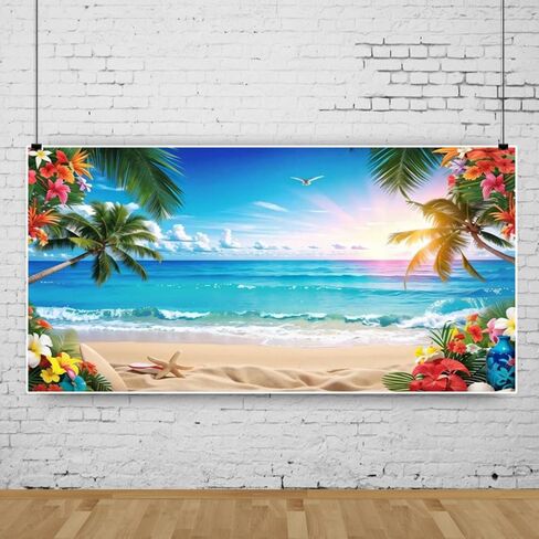 Summer Hawaiian Beach Backdrop 10x8ft Fabric Hawaii Luau Party Decor Tropical Aloha Birthday Retirement Banner Tiki Baby Shower Wedding Backdrop in Saudi Arabia