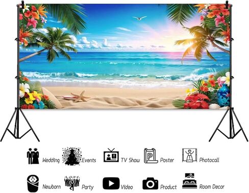 Summer Hawaiian Beach Backdrop 10x8ft Fabric Hawaii Luau Party Decor Tropical Aloha Birthday Retirement Banner Tiki Baby Shower Wedding Backdrop in Saudi Arabia