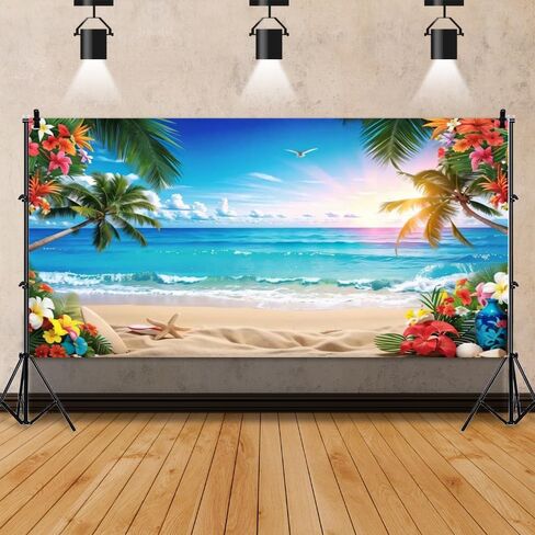 Summer Hawaiian Beach Backdrop 10x8ft Fabric Hawaii Luau Party Decor Tropical Aloha Birthday Retirement Banner Tiki Baby Shower Wedding Backdrop in Saudi Arabia