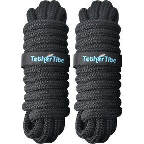 TetherTite 5/8" x25' Dock Line, Marine-Grade Double-Braided Nylon Dock Line with 15" Eyelet, Hi-Quality Pre-Shrunk & Heat Stabilized Boat Docking Rope Mooring Line - 2 Pack Black