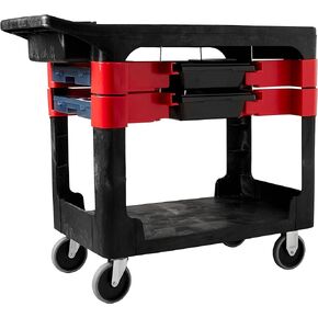 Rubbermaid Commercial Products Mobile Work Bench Station, Tool Utility Cart with Shelves