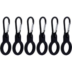 6PCS Silicone Water Bottle Carrier with Keychain Clip Bottle Holder with Key Ring Clip for Outdoor Activities or Daily Use, Easy and Convenient Durable (Black)
