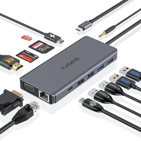 13 in 1 Laptop USB C Docking Station, 10Gbps USB C Hub with 2*USB A 3.2&1 USB C 3.2 Data Port, 2*USB 2.0, 4K HDMI, VGA, 100W PD Charging, RJ45, SD/TF/MS, 3.5MM Audio for MacBook(USB 3.2 Port)