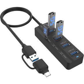 USB C Hub, 5Gbps 7 Ports with 3* USB C 3.0 and 4* USB 3.0 Hub, USB hub with USB c and USB a multiport Adapter Compatible with Thunderbolt3/4,MacBook, iMac, Surface Pro and More USB/USB C Devices