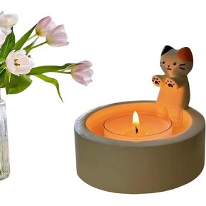 Cartoon Kitten Candle Holder, Cat Candle Holder with Warming Cat Paws, Plaster Candle Holder Decor, Cute Cat Scented Candle Holder Home Decor, Gift for Cat Lover (Without Candle) (Cat B)