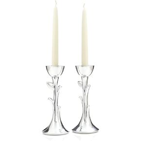 nambe Tree of Life Sabbath Candlesticks | 8 Inch Metal Candle Holders | Modern Decorative Candlestick Holders for Shabbat Table or Mantel | Designed by Marilyn Davidson
