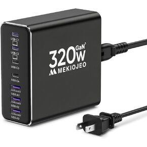 Aluminum Alloy 260W USB C Charger Block GaN III PD 65W Fast USB C Charging Station 7 Ports 65W Laptop Charger for MacBook Pro/Air/iPad Pro/iPhone (Grey Black-5C2A)