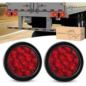 GOOACC 4 Inch Round Trailer Tail Light 2 PCS 12 LED Amber Turn Signals Lights w/Surface Mount Grommets Plugs IP67 Waterproof for Trailer Truck RV Tractor