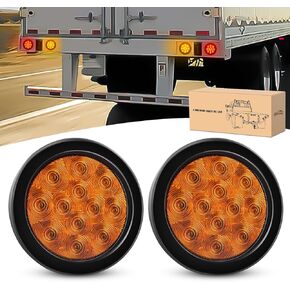 GOOACC 4 Inch Round Trailer Tail Light 2 PCS 12 LED Amber Turn Signals Lights w/Surface Mount Grommets Plugs IP67 Waterproof for Trailer Truck RV Tractor