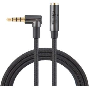 CableCreation 3.5mm Headphone Extension Cable, 10FT 3.5mm Male to Female TRRS Audio Stereo Cable,Right Angle Auxiliary HiFi Cable with Silver-Plating Copper,24K Gold Plated (Microphone Compatible)