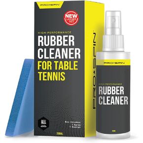 PRO SPIN Table Tennis Rubber Cleaning Kit - Ping Pong Paddle Cleaner | 200ml Rubber Cleaner & Sponge Included | Eliminate Dirt & Dust | Optimal Spin & Control | Preserve Rubber & Restore Tackiness