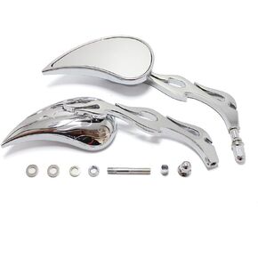 Chrome Custom Flame Tear Drop Motorcycle Mirrors for Harley Davidson Sportster Street Fatboy Softail-Pair