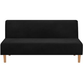 ele ELEOPTION 3 Seat Armless Sofa Bed Cover Stretch Slipcover Velvet Thicker Full Size Folding Cushion Couch Covers Furniture Protector Plush Sofa Cover Black Color