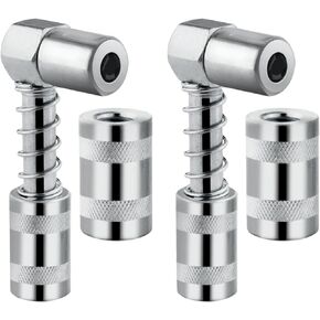 90 Degree Grease Coupler Adapter with Sleeves, 3 Jaw Angle Grease Fitting Tool, 90 Degree Grease Gun Coupler Snaps onto Grease Fittings in Tight Spaces for Auto, Farm, Truck - 4 Pieces