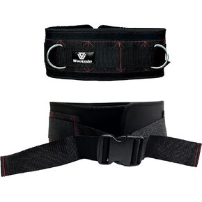 weight training belt and Sled pull strap, neoprene thick padding, gym pulley with loops for cable machine fitness workouts, weighted sled training