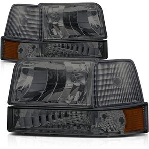 M-AUTO 6PC Set Headlights Assembly Replacement for 1992 1993 1994 1995 1996 Ford F-150 F-250 F-350 Bronco, Factory Style Headlamps w/Black Housing Clear Corner for Passenger and Driver Side