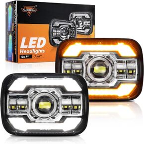Auxbeam 5x7 7x6 LED Headlights with DRL & Turn Signal High/Low Beam H6054 Led Rectangular Headlight for Jeep Wrangler YJ Cherokee XJ H6054 H5054 H6054LL 69822 6052 6053