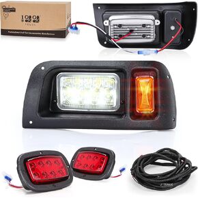 Golf Cart Light Kit (12V) for Club Car DS All Years, Headlight and Taillight with Upgrade Harness Cutting Template (Factory Body)