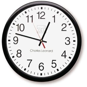 Charles Leonard Round Wall Clock, 14 Inch Thinline Quartz with 12 Inch Dial, Analog with Second Hand, Black/White (76820)