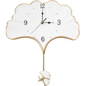 Elegant Wall Clock with Pendulum Battery Operated Non Ticking Silent Unique Home Decorative Fancy Hanging Clocks for Living Room Kitchen Bedroom Office Dining Bathroom Aesthetic Decor