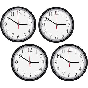 Inbagi 4 Pcs Black Silent Wall Clock 8 Inch Quartz Battery Operated Wall Clocks Small Non Ticking Analog Clock Modern Round School Clock for Home Bedroom Kitchen Bathroom Office Living Room