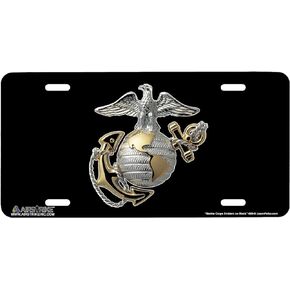 USMC License Plate Marines License Plate-Marine Corps Emblem on Black Made in USA Metal License Plate-669