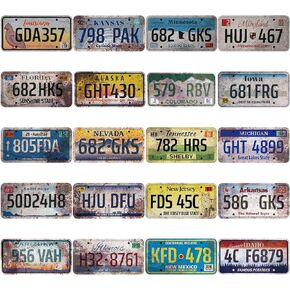 20 Pcs License Plate Decor Assorted Garage Decor License Plates Stickers Retro Vintage Us States Number Tags Automotive Vintage Decor Retro Home Decor for Man Cave Garage DIY Bar Home, 6 x 12 Inch