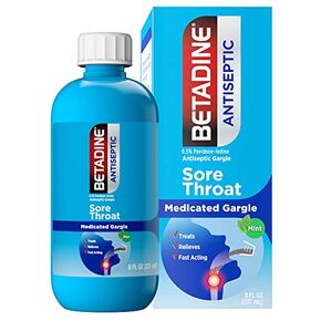 Betadine Antiseptic Medicated Gargle, Povidone-Iodine 0.5%, Treat and Relieve Sore Throat Symptoms, Temporarily Reduces Germs Normally Found in The Mouth, Mint Flavor, 8 FL OZ (Pack of 2)