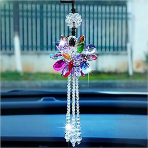 Car Rear View Mirror Pendant, Bling Crystal Hanging Ornament, Fashion Car Accessories, Auto Rear View Mirror Hanging Decoration, Lucky Crystal Flower Interior Home Decoration (Purple)