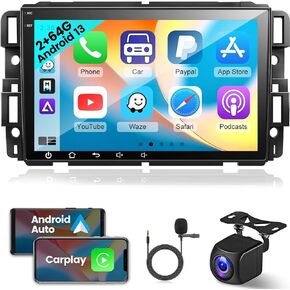 2+64G Car Radio for Chevrolet/Chevy Silverado/GMC/Buick/Hummer - 8 inch Android Touchscreen with Wireless Carplay and Android Auto/HiFi/WiFi/GPS Navigation/Steering Wheel Control