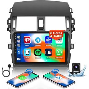 8-Core 4+64G Android 13 Car Stereo Upgrade Radio for Toyota Corolla 2009-2013, 9'' HD Touch Screen with Wireless CarPlay & Android Auto, AHD Backup Camera, Mirror Link, GPS Navi