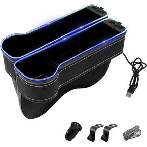 WENMER Car Seat Gap Filler, Car Seat Gap Organizer with LED Light Multifunctional Seat Gap Organizer Storage Box with USB Charge Port Car Console Gap Filler for Wallet Phone Cup Holder (2 Pack, Black) in Kuwait