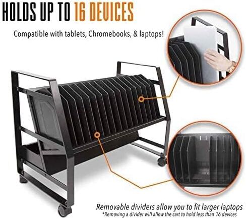 عربة شحن مفتوحة لـ Line Leader 16 جهازًا لأجهزة الكمبيوتر المحمولة والأجهزة اللوحية وأجهزة Chromebook، ومحطة كمبيوتر محمول محمولة، وعجلات قابلة للإزالة لاستخدام سطح المكتب، وشريط طاقة مدرج في قائمة UL (أسود، 27 بوصة × 14.75 بوصة × 21 بوصة) in Kuwait