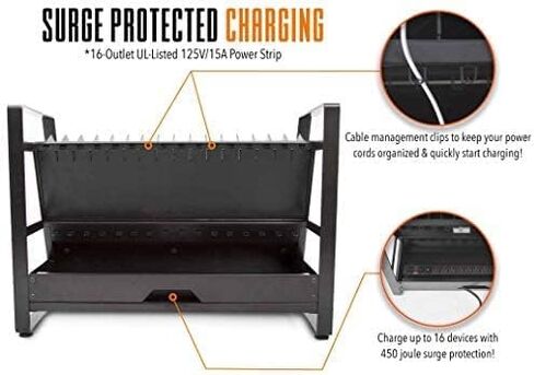 عربة شحن مفتوحة لـ Line Leader 16 جهازًا لأجهزة الكمبيوتر المحمولة والأجهزة اللوحية وأجهزة Chromebook، ومحطة كمبيوتر محمول محمولة، وعجلات قابلة للإزالة لاستخدام سطح المكتب، وشريط طاقة مدرج في قائمة UL (أسود، 27 بوصة × 14.75 بوصة × 21 بوصة) in Kuwait