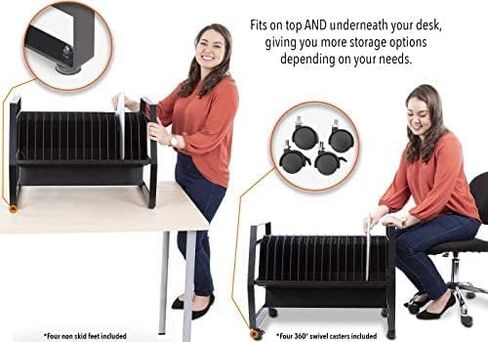 عربة شحن مفتوحة لـ Line Leader 16 جهازًا لأجهزة الكمبيوتر المحمولة والأجهزة اللوحية وأجهزة Chromebook، ومحطة كمبيوتر محمول محمولة، وعجلات قابلة للإزالة لاستخدام سطح المكتب، وشريط طاقة مدرج في قائمة UL (أسود، 27 بوصة × 14.75 بوصة × 21 بوصة) in Kuwait