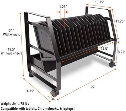 عربة شحن مفتوحة لـ Line Leader 16 جهازًا لأجهزة الكمبيوتر المحمولة والأجهزة اللوحية وأجهزة Chromebook، ومحطة كمبيوتر محمول محمولة، وعجلات قابلة للإزالة لاستخدام سطح المكتب، وشريط طاقة مدرج في قائمة UL (أسود، 27 بوصة × 14.75 بوصة × 21 بوصة) in Kuwait