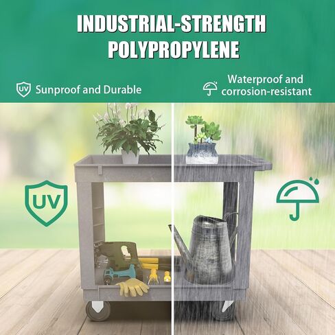 2 Shelf Utility Cart On Wheels, Heavy Duty Service Cart Plastic Cart with Wheels, 600 Lbs Capacity w/Deep Shelves for Warehouse Workshop Cleaning Office Restaurant Commercial Moving in Saudi Arabia