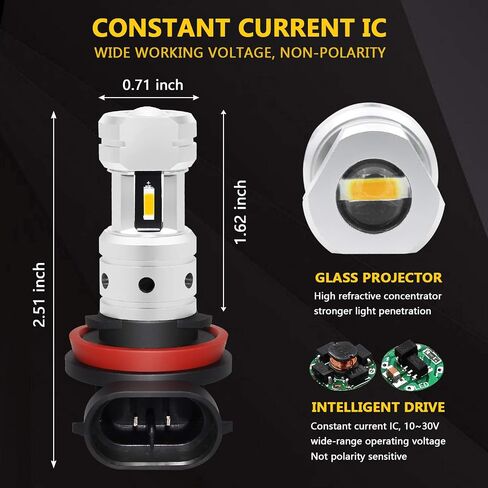 PHINLION H8 H11 LED Fog Light Bulbs, Super Bright 3800 Lumens 6000K Xenon White H11LL H8LL H1155 H16 Replacement Lamp for Cars, Trucks, SUVs in Saudi Arabia