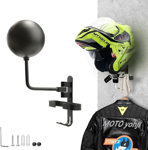 Himiway Motorcycle Helmet Rack, Bike Helmet Wall Mount Bicycle Helmet Holder 180° Rotation with 4 Hooks Helmet Hanger for Motorcycle Bike Racing Coats Suit Caps Rugby Helmets (1 Pack) in Saudi Arabia
