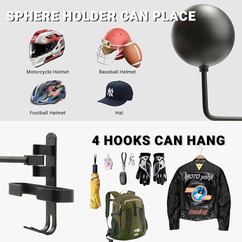 Himiway Motorcycle Helmet Rack, Bike Helmet Wall Mount Bicycle Helmet Holder 180° Rotation with 4 Hooks Helmet Hanger for Motorcycle Bike Racing Coats Suit Caps Rugby Helmets (1 Pack) in Saudi Arabia