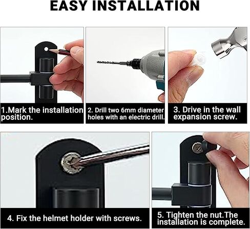 Himiway Motorcycle Helmet Rack, Bike Helmet Wall Mount Bicycle Helmet Holder 180° Rotation with 4 Hooks Helmet Hanger for Motorcycle Bike Racing Coats Suit Caps Rugby Helmets (1 Pack) in Saudi Arabia